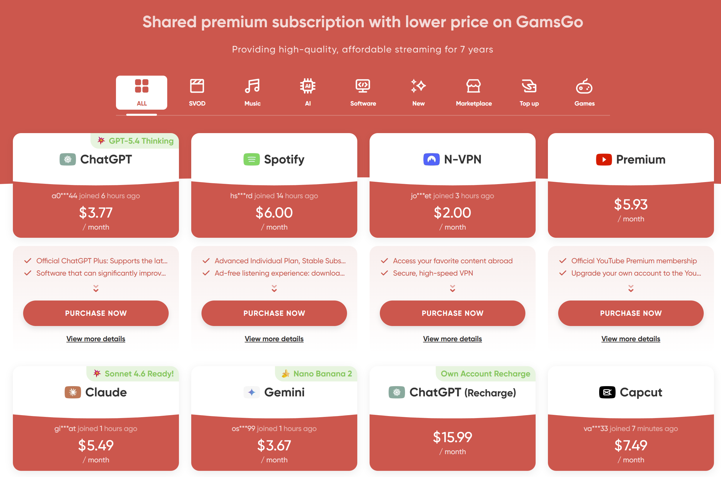 GamsGo subscription sharing platform